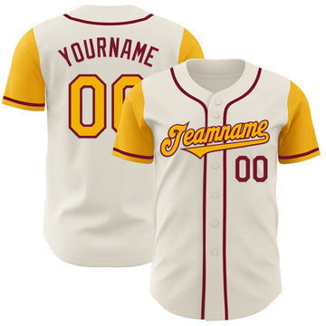 Maxcorners Custom Cream Gold-Crimson Authentic Two Tone Baseball Jersey LM0609