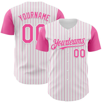 Maxcorners Custom White Pink Pinstripe Pink Authentic Two Tone Baseball Jersey LM2605