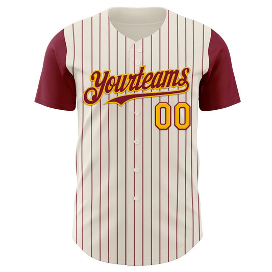 Maxcorners Custom Cream Crimson Pinstripe Gold Authentic Two Tone Baseball Jersey LM2605