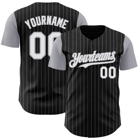 Maxcorners Custom Black Gray Pinstripe White Authentic Two Tone Baseball Jersey LM2605