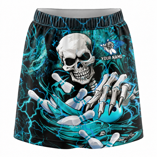 Maxcorners Bowling Skull Skeleton Blue Flame Personalized 3D Skirts With Shorts