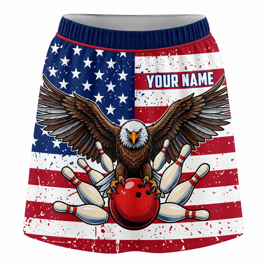 Maxcorners Bowling Bald Eagle American Flag Personalized 3D Skirts With Shorts