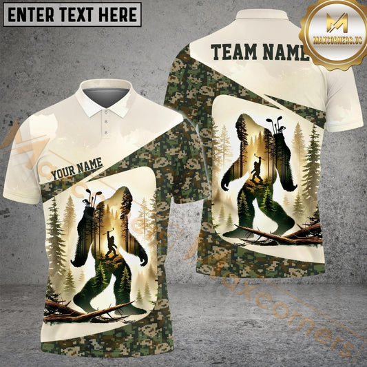 Maxcorners Bigfoot Golf Shirt Funny Forest Customized Name, Team Name 3D Shirts