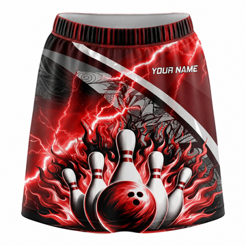 Maxcorners Bowling Red Lightning Flaming Ball And Pins Personalized 3D Skirts With Shorts