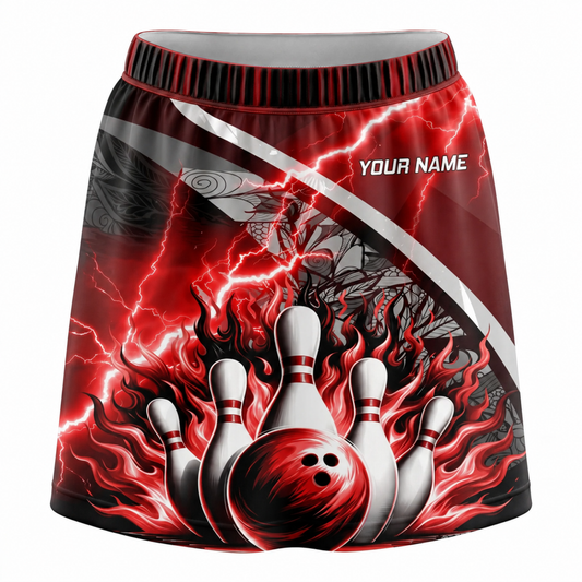 Maxcorners Bowling Red Lightning Flaming Ball And Pins Personalized 3D Skirts With Shorts