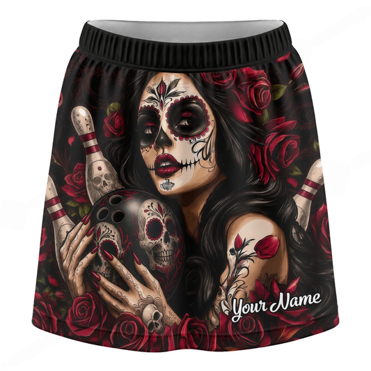 Maxcorners Customized Bowling Trouser Skirts With Shorts Underneath, Bowling Sugar Skull Women With Pockets