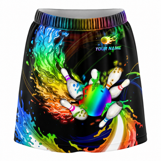 Maxcorners Bowling Rainbow Flame Ball And Pins Personalized 3D Skirts With Shorts