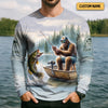 Maxcorners Bigfoot Fishing, Funny Fishing Shirt, SPF Shirts For Men, Hooded Long Sleeve Shirt, Fisherman Gift
