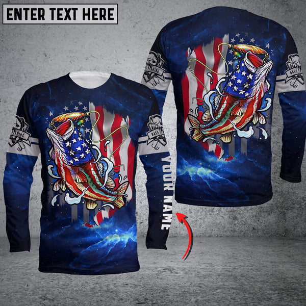 Maxcorners Personalized Bass Fishing 3D American Flag Patriotic Hoodie