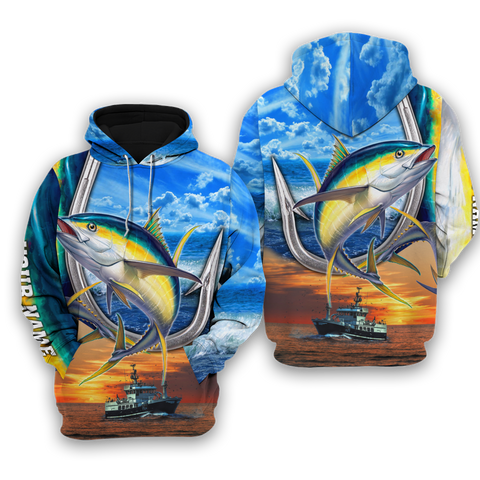 Maxcorners Yellowfin Tuna Fishing Customize Name 3D Hoodie