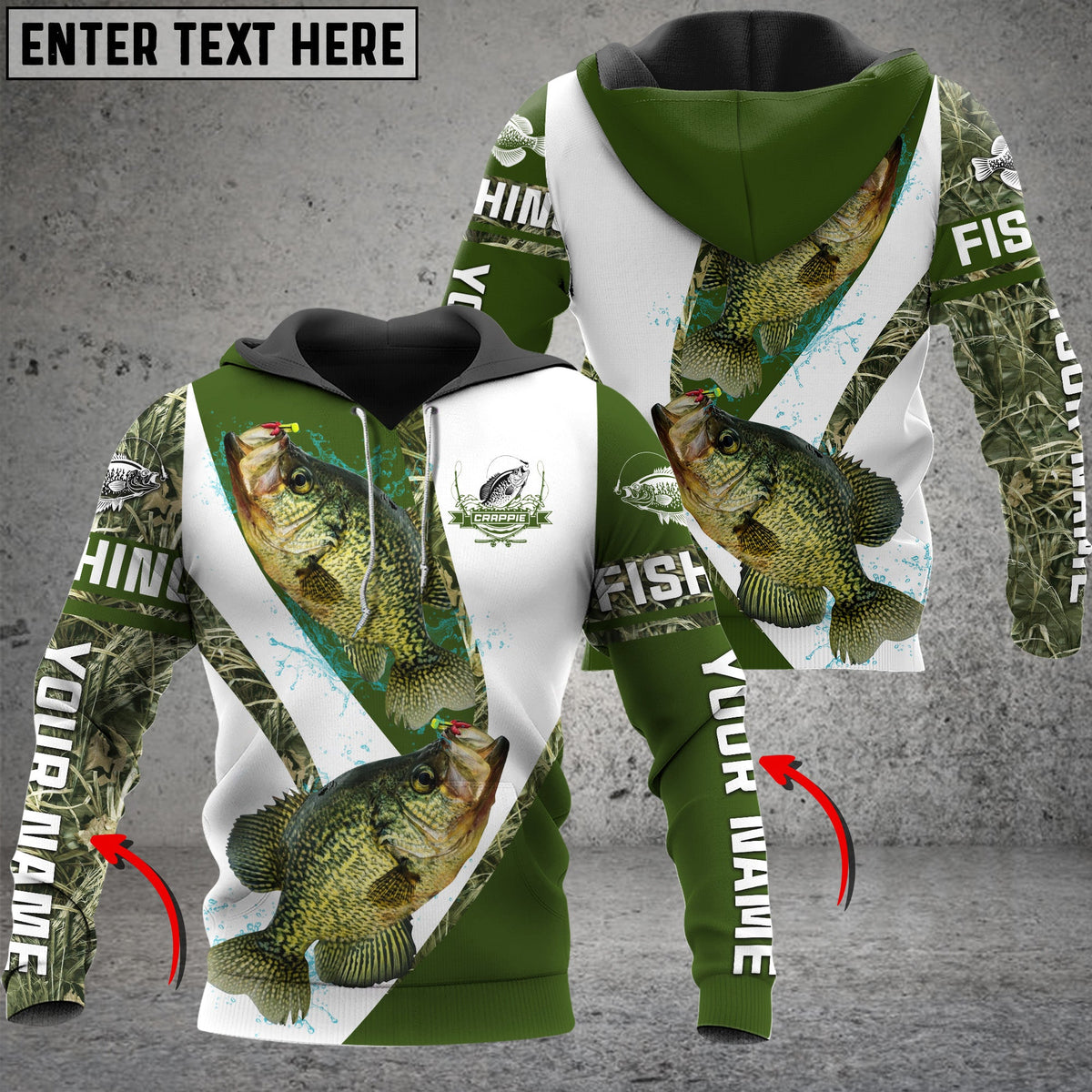 Maxcorners Customized Name Crappie Fishing Camo 3D Hoodie