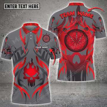 Maxcorners Darts Skull Personalized Name 3D Polo Shirt