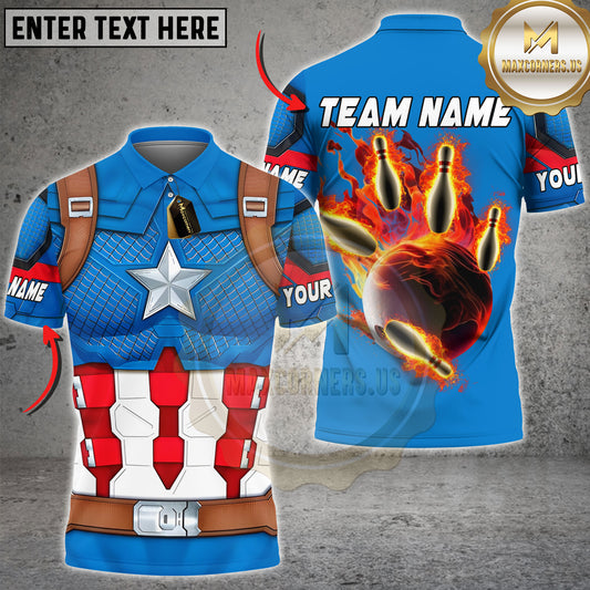 Maxcorners Bowling Armor Flaming Strike Personalized Name 3D Unisex Shirt
