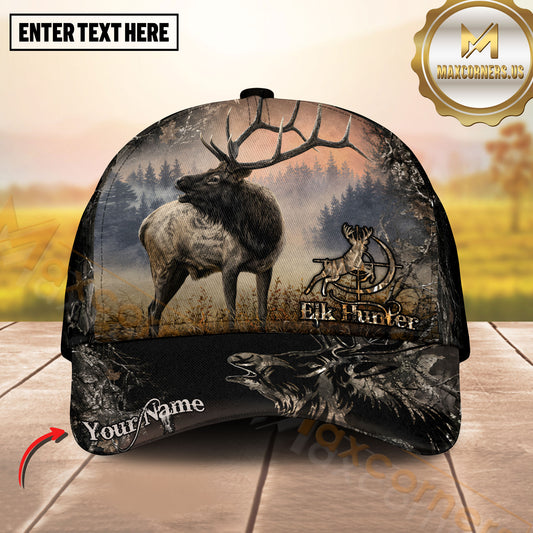 Maxcorners Hunting Misty Forest Camo Graphic Personalized Name 3D Cap  (Deer/Moose/Elk)
