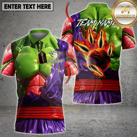 Maxcorners Bowling Fire Ball Green Muscle Warrior Personalized Name 3D Unisex Shirt