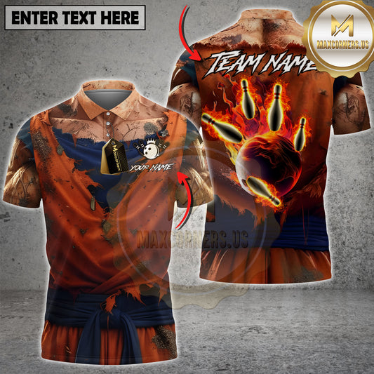 Maxcorners Bowling Fire Ball Warrior Muscle Design Personalized Name 3D Unisex Shirt
