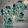Maxcorners Bowling Polo Shirt Crazy Evil Expressive Face Pins Ball Strike Flaming Fire Graphic Text Multi Options Personalized Name, Team Name Unisex 3D Shirt (5 Colors)