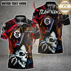 Maxcorners Billiard Shirt Skull Fire 8 Ball Neon Street Art Style Multi Options Personalized Name, Team Name 3D Shirt