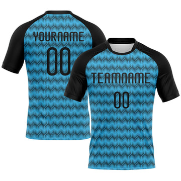 Maxcorners Custom Sky Blue Black Geometric Shape Elite Sublimation Volleyball Uniform Jersey LM2605
