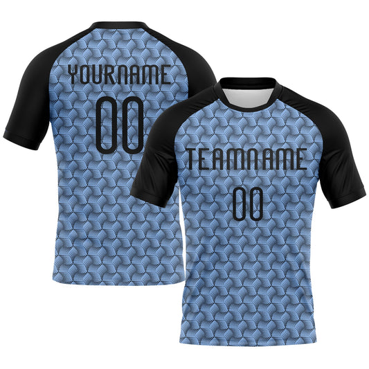 Maxcorners Custom Light Blue Black-White Geometric Shape Pro Sublimation Volleyball Uniform Jersey LM2605