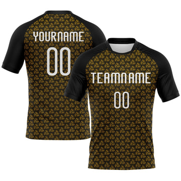 Maxcorners Custom Gold White-Black Geometric Shape Sublimation Volleyball Uniform Jersey LM2605
