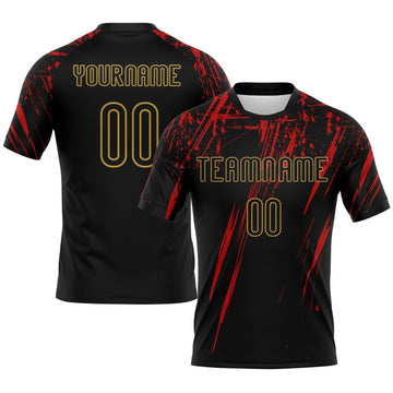 Maxcorners Custom Black Red-Old Gold Splash Sublimation Volleyball Uniform Jersey LM2605