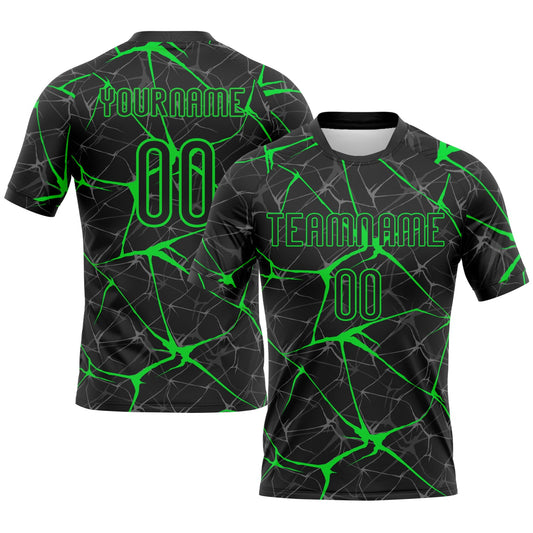 Maxcorners Custom Black Neon Green Abstract Network Sublimation Volleyball Uniform Jersey LM2605