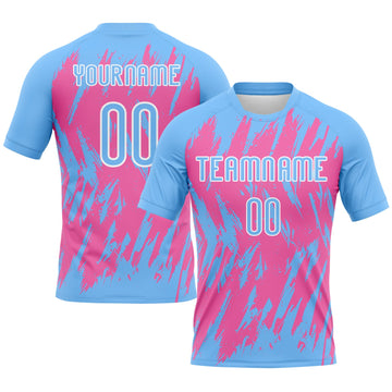 Maxcorners Custom Powder Blue Pink-White Splash Sublimation Volleyball Uniform Jersey LM2605