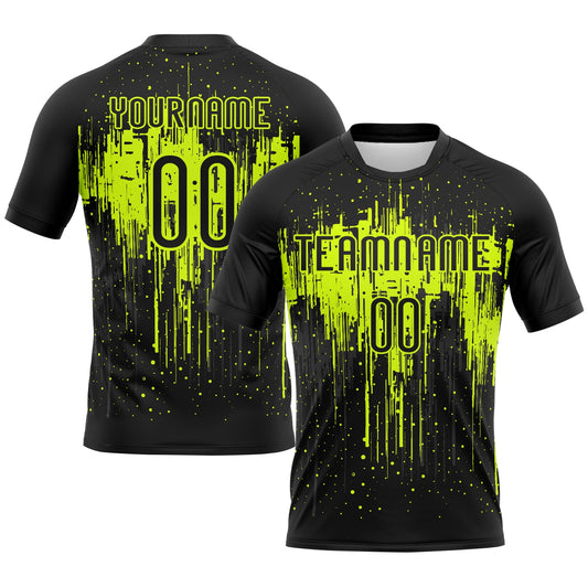 Maxcorners Custom Black Neon Green Dripping Splatter Art Sublimation Volleyball Uniform Jersey LM2605
