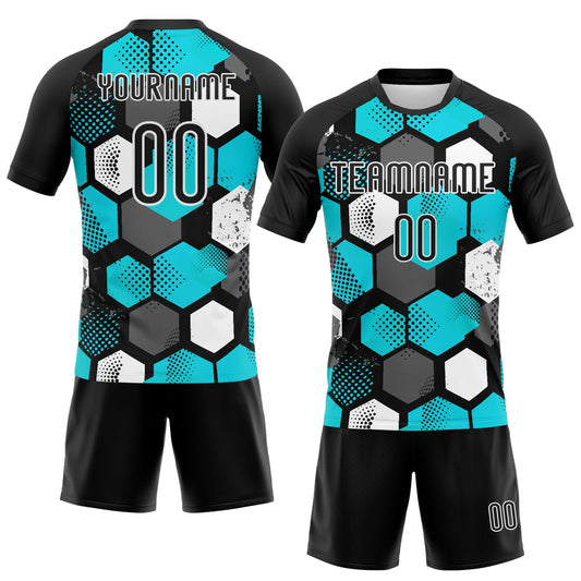 Maxcorners Custom Black Aqua-White Geometric Shape Sublimation Volleyball Uniform Jersey LM2605