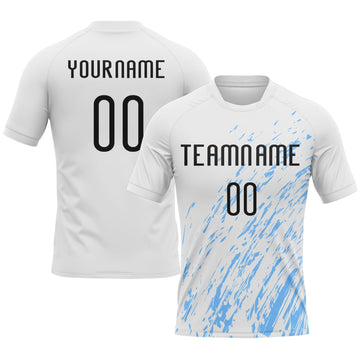Maxcorners Custom White Black-Light Blue Splash Sublimation Volleyball Uniform Jersey LM2605