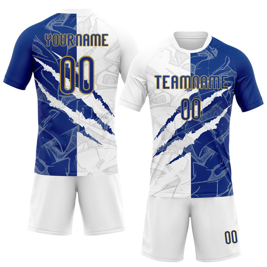 Maxcorners Custom Graffiti Pattern Royal-Old Gold Scratch Sublimation Volleyball Uniform Jersey LM2605