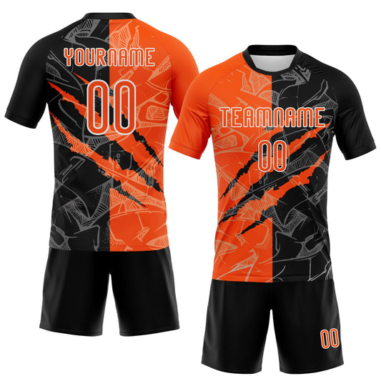 Maxcorners Custom Graffiti Pattern Orange-Black Scratch Sublimation Volleyball Uniform Jersey LM2605