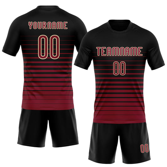 Maxcorners Custom Black Maroon-Cream Pinstripe Fade Fashion Sublimation Volleyball Uniform Jersey LM2605