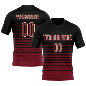 Maxcorners Custom Black Maroon-Cream Pinstripe Fade Fashion Sublimation Volleyball Uniform Jersey LM2605