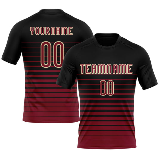 Maxcorners Custom Black Maroon-Cream Pinstripe Fade Fashion Sublimation Volleyball Uniform Jersey LM2605