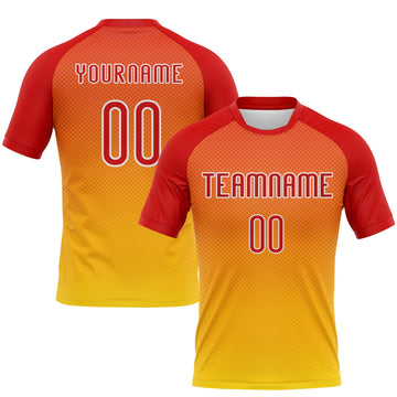 Maxcorners Custom Yellow Red-White Geometric Shape Sublimation Volleyball Uniform Jersey LM2605