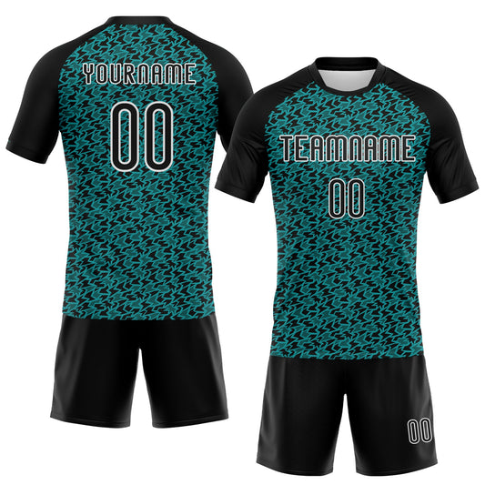 Maxcorners Custom Teal Black-White Geometric Shape Sublimation Volleyball Uniform Jersey LM2605