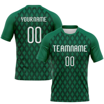Maxcorners Custom Kelly Green White-Black Geometric Shape Sublimation Volleyball Uniform Jersey LM2605