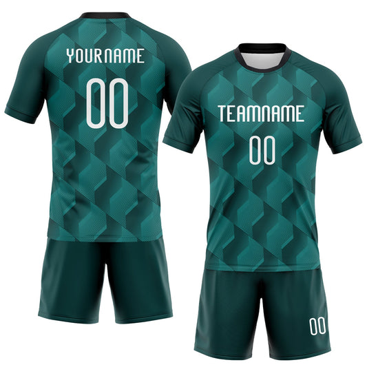 Maxcorners Custom Midnight Green White-Black Geometric Shape Sublimation Volleyball Uniform Jersey LM2605
