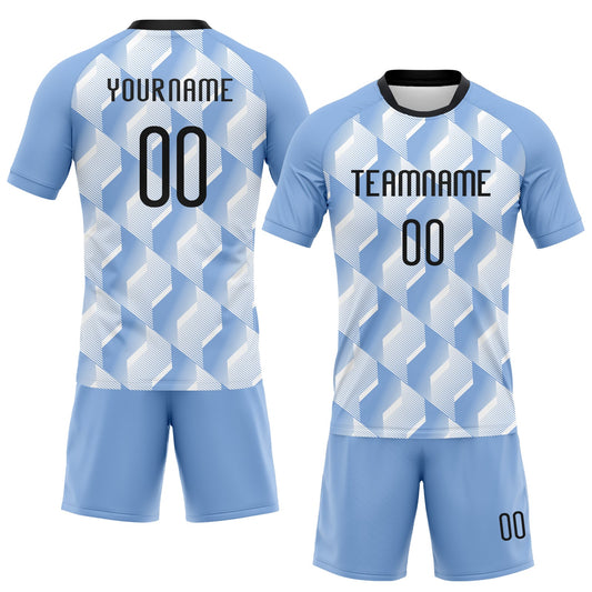 Maxcorners Custom Light Blue Black-White Geometric Shape Sublimation Volleyball Uniform Jersey LM2605