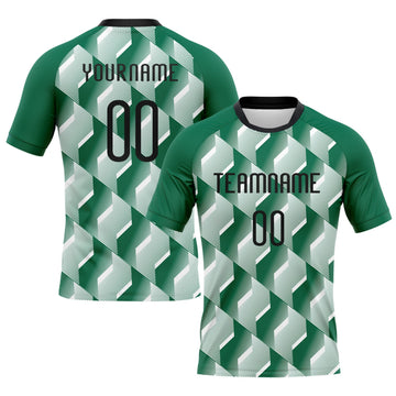 Maxcorners Custom Kelly Green Black-White Geometric Shape Sublimation Volleyball Uniform Jersey LM2605