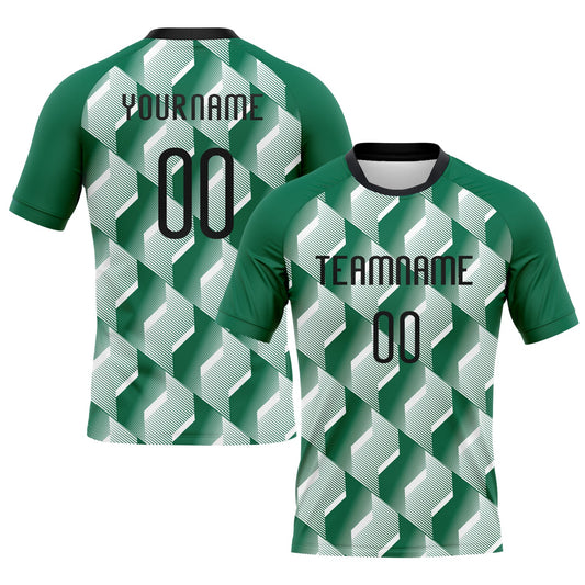 Maxcorners Custom Kelly Green Black-White Geometric Shape Sublimation Volleyball Uniform Jersey LM2605
