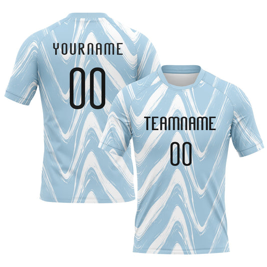 Maxcorners Custom Light Blue Black-White Fluid Sublimation Volleyball Uniform Jersey LM2605