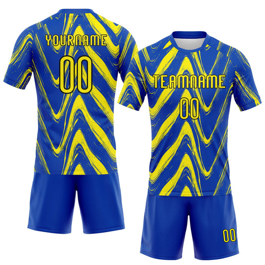 Maxcorners Custom Thunder Blue Light Yellow-Black Fluid Sublimation Volleyball Uniform Jersey LM2605