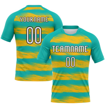 Maxcorners Custom Aqua Yellow-Black Abstract Lines Sublimation Volleyball Uniform Jersey LM2605