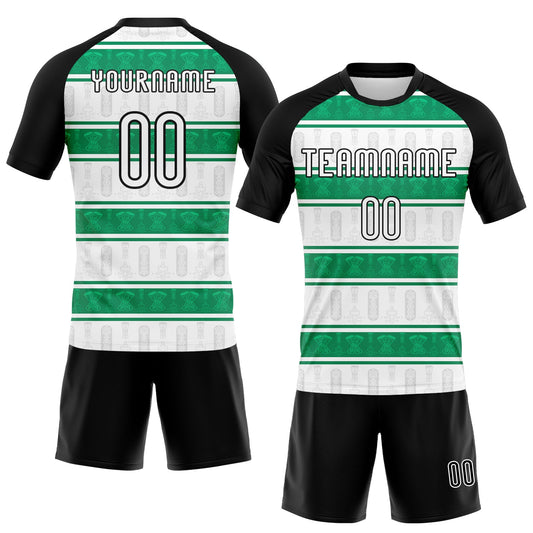 Maxcorners Custom White Black-Kelly Green Abstract Shape Sublimation Volleyball Uniform Jersey LM2605