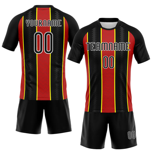 Maxcorners Custom Black Red-Light Yellow Lines Sublimation Volleyball Uniform Jersey LM2605
