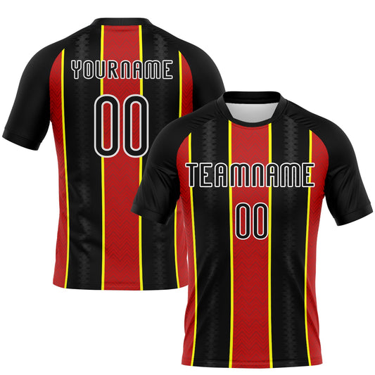 Maxcorners Custom Black Red-Light Yellow Lines Sublimation Volleyball Uniform Jersey LM2605