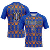 Maxcorners Custom Thunder Blue Black-Bay Orange Abstract Shape Sublimation Volleyball Uniform Jersey LM2605